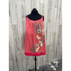 Cacique Tankini Swim Top Womens size 24 Coral Pink Tropical Floral Overlay